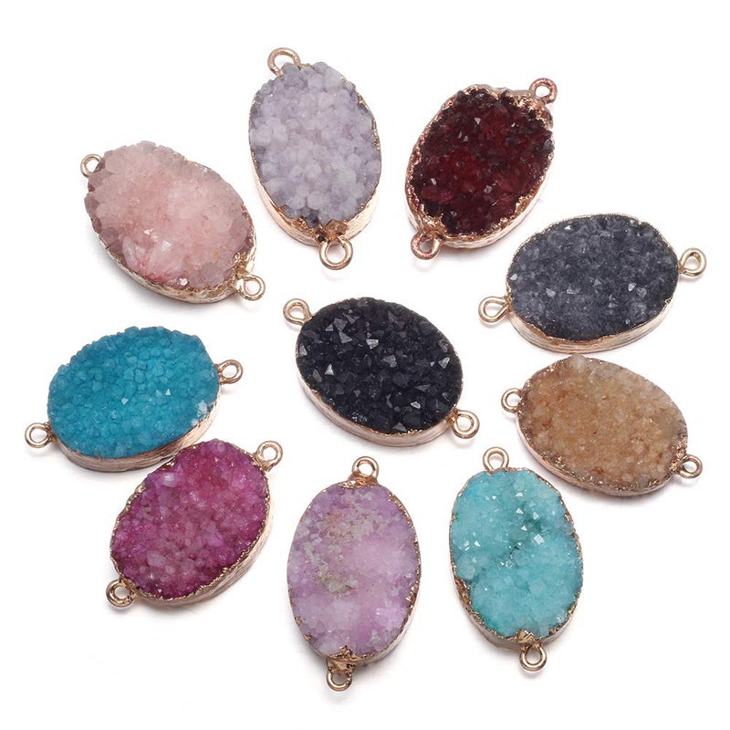 LE SKY Natural Egg Shape Druzy Agate Stone Pendant Connectors Healing Chakra Reiki Gemstone Link Charms for Jewelry Making Random 5 Pcs - Image 1